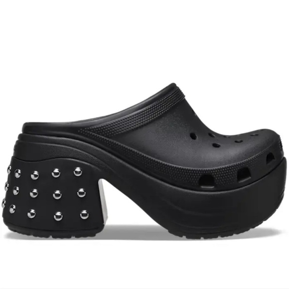 Crocs Women's Siren Studded Clog Platform Shoes High Heel Rubber Black NWT - Picture 3 of 8